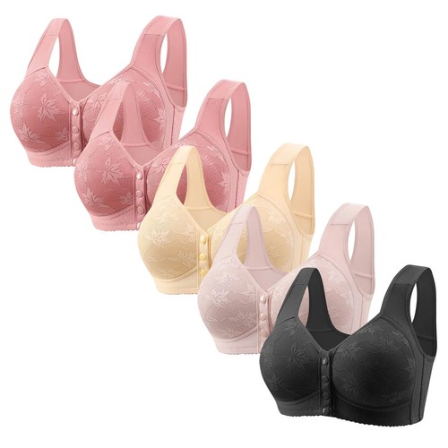 5pc Women'S Front Button Lace Bras No Steel Ring Seamless Underwear - Picture 4 of 45