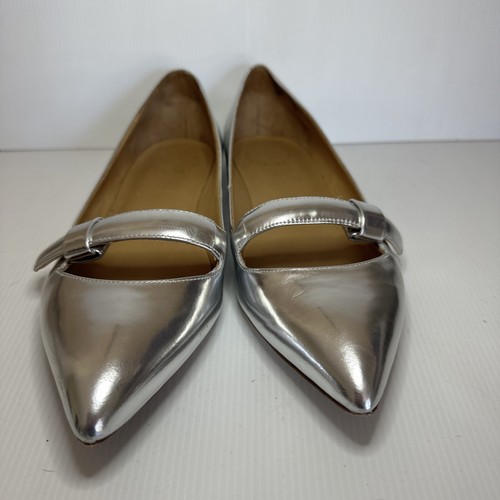 MARC BY MARC JACOBS Silver Leather Pointy Toe Ballet Flat Womens Sz 38 7 - Picture 2 of 17