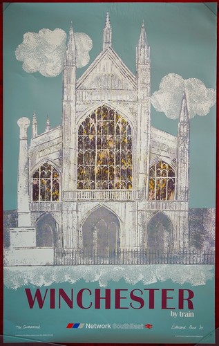 WINCHESTER CATHEDRAL BY TRAIN BR NSE POSTER DR EDWARD POND ARTWORK ORIGINAL 1989