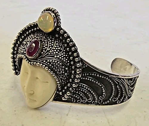 Bali Princess Goddess Ruby Ethiopian Opal Sterling Silver Cuff Bracelet - READ - Picture 9 of 19