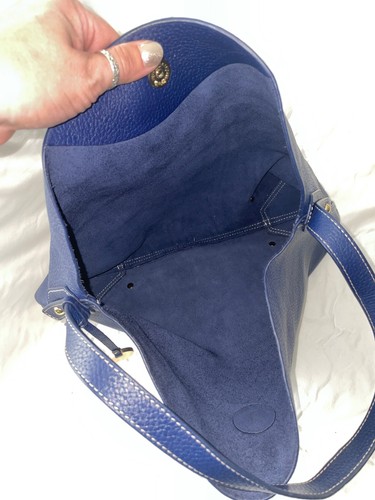 J.McLAUGHLIN Blue Leather Foldover Hobo Handbag Purse Bag - Picture 9 of 9