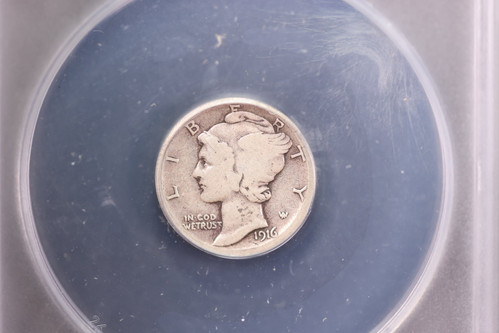 1916-D 10C Mercury Silver Dime, Key Date, ANACS Good 4, Store #1914345 - Bild 1 von 4