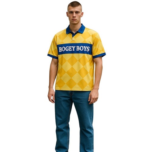 Bogey Boys Short Sleeve Polo Shirt Mens L Yellow White Macklemore Golf New - Picture 2 of 8