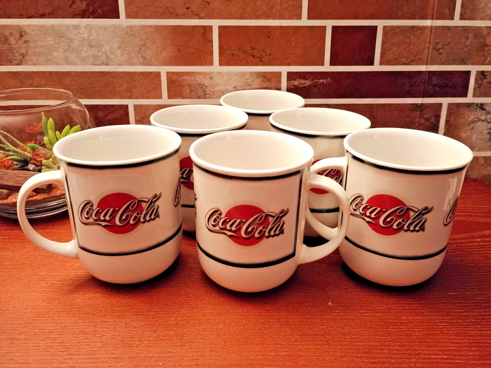 Set of 6 Coca-Cola White Ceramic Coffee Cups Mugs - Thumbnail 4