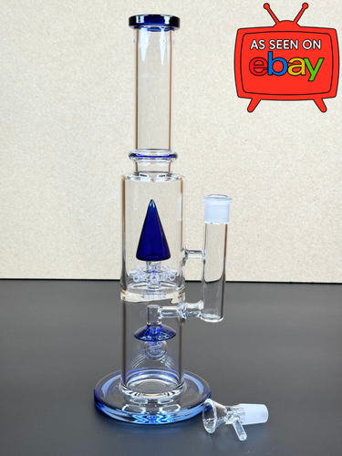 14” Double Percolator Glass Bong – Blue Thick Water Pipe Hookah w/ 18mm Bowl - Picture 4 of 13