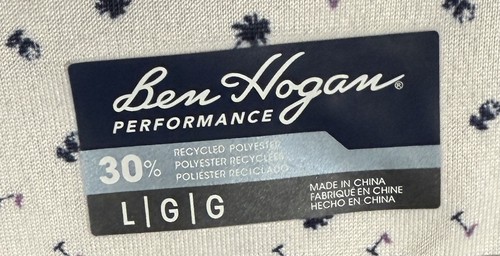 Ben Hogan Performance Polo Men L Golf White Purple Flag Palm Tree Print Stretch - Picture 4 of 4