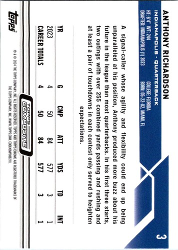 2023 Topps Composite #3 Anthony Richardson - Imagen 2 de 2