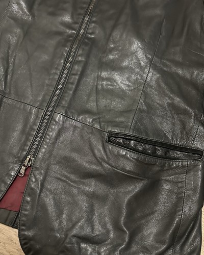 Giacca John Varvatos Luxe nera in pelle con colletto a fascia doppia zip chiusura frontale L - Foto 17 di 18