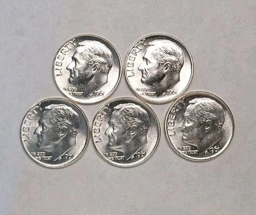 1961 Roosevelt 90% Silver Dimes BU UNC Lot of 5