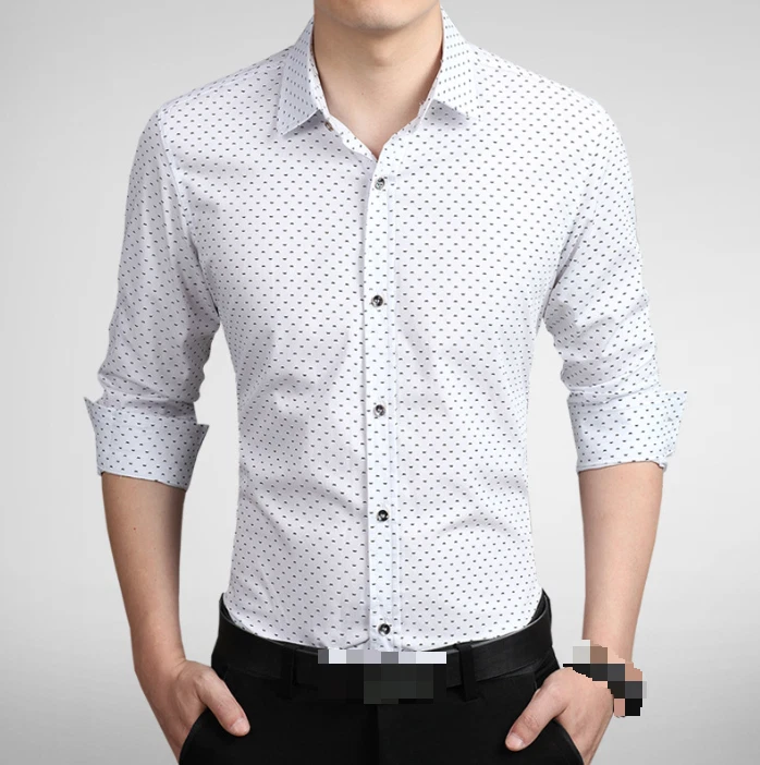 Mens Dress Shirts Long Sleeves Luxury Casual No Iron Slim Polka Dot Shirts Tops - Image 3 of 4