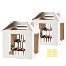 2 PCS Tall Cake Boxes With Windows 14x14x14 Inch Large Carrier Handle