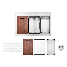 33 In. Drop-In/Undermount Single Bowl Stainless Steel 18-Gauge Workstation Kitch