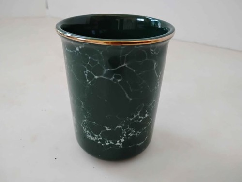 Taza de gárgaras enjuague bucal cerámica imitación mármol borde dorado verde y blanco - Imagen 3 de 8