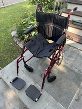 Medline MDS808200F3R 19in. Ultralight Transport Wheelchair  - Red