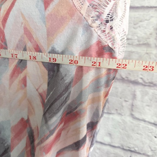 Top donna Alfred Dunner rosa/grigio/bianco in pizzo con strass taglia L - Foto 7 di 9