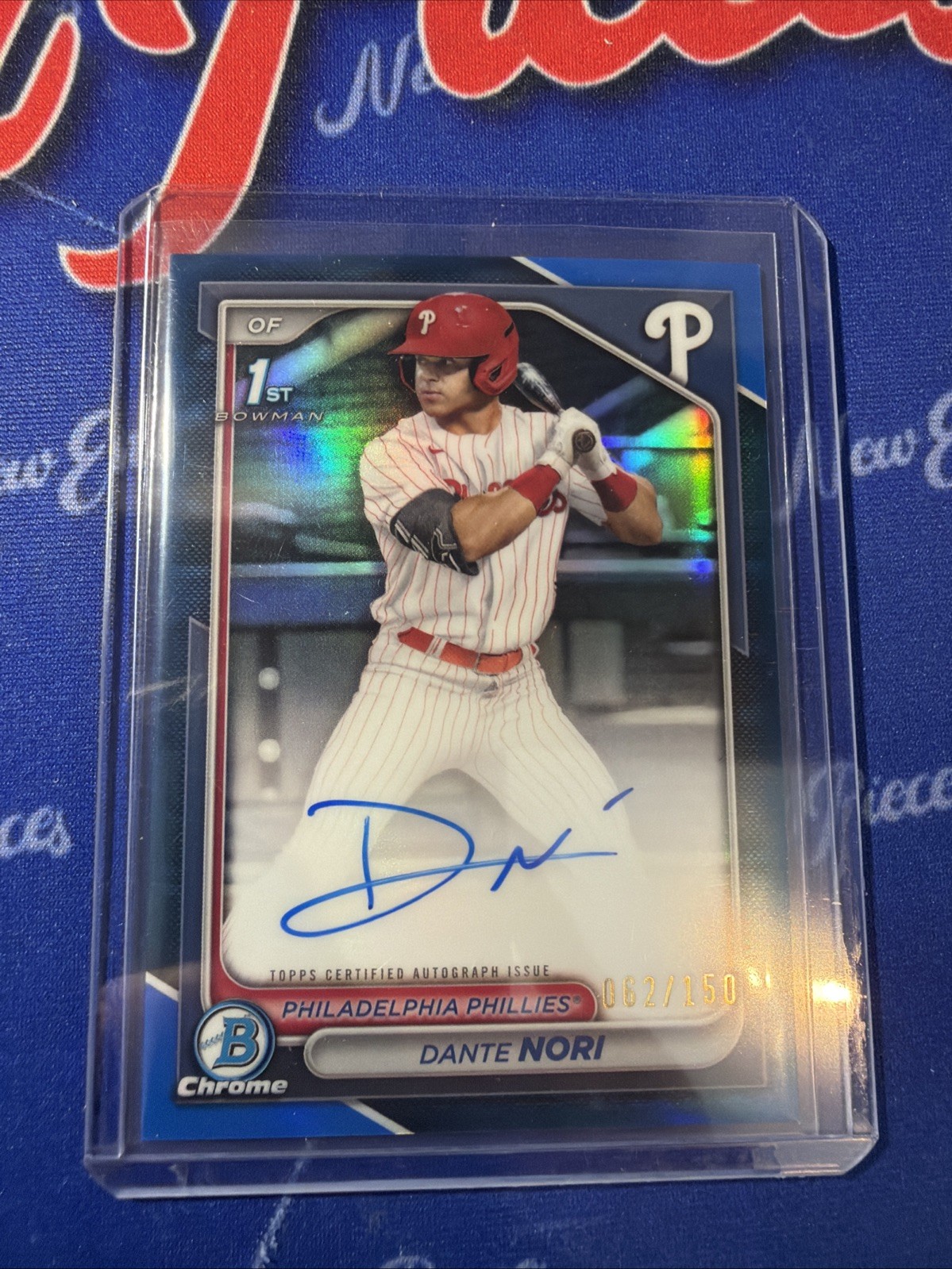 2024 Bowman Draft Dante Nori Chrome Auto Blue Refractor 1st #/150 Phillies
