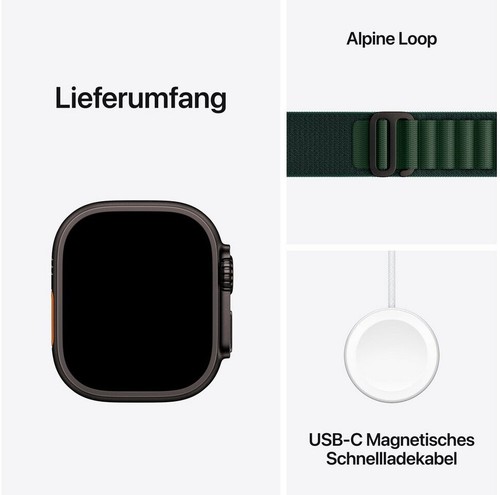 Apple Watch Ultra 2 (GPS + LTE) 49mm Titan Schwarz; Alpine Loop Dunkelgrün Large - Bild 3 von 3