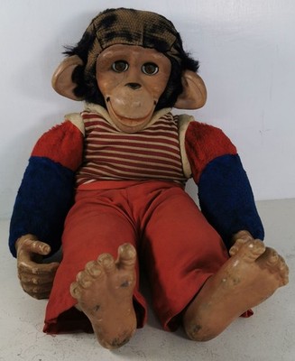 Vintage Chad Valley Jacko Affe um 1950/1960 Gummi Gesicht blinzelnde Augen Plüsch