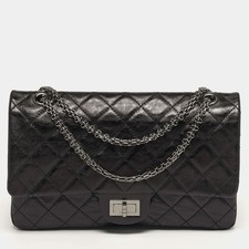 Borsa Chanel 2.55 Reissue 227 nera trapuntata smaltata in pelle invecchiata c...