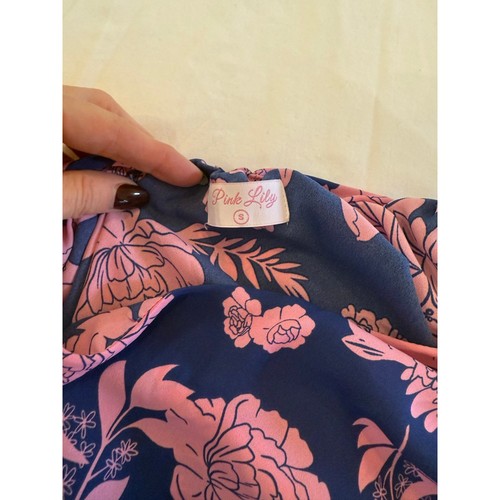 Pink Lily Navy Pink Floral One Shoulder Maxi Dress Sz S Summer - Picture 3 of 5
