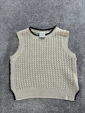 Varley Delaney Sweater Vest Womens XS Beige Cotton Open Knit Embroidery Detail