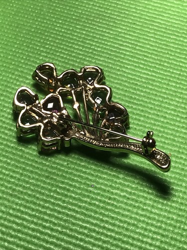 Vintage Brosche Anstecknadel mehrfarbig Strass goldfarben Metall - Bild 10 von 14