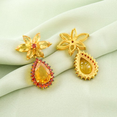 Natural Citrine Gemstone Drop Dangle Earrings 925 Silver Gold Plated Jewelry NEW - Picture 3 of 5