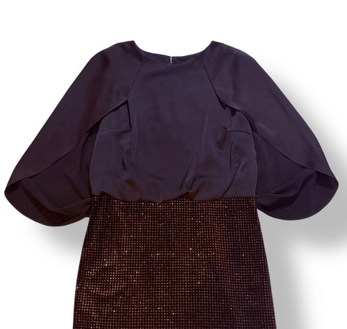 Aidan Mattox Silk Cape Dress Black Metallic Mini Size 4 Elegant Evening Cocktail - Picture 5 of 12