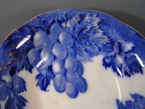 Antique 1895 Upper Hanley ,England Flow Blue Berry Bowl Porcelain Set, 6 Pcs. - Picture 6 of 8