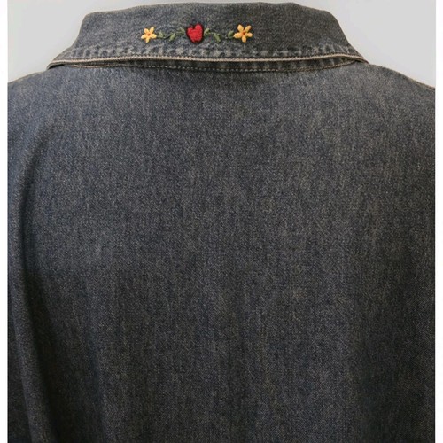 Vintage True Blue Denim Dress Embroidered Floral Home Country 100%Cotton Maxi 3X - Bild 8 von 12