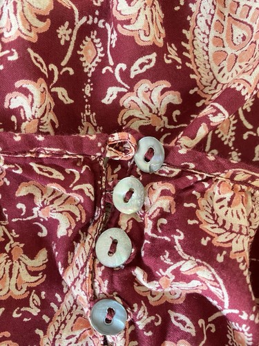 Top Garnet Hill magenta paisley manica corta taglia 12 L cotone biologico boho contadino - Foto 6 di 9