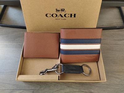 COACH MEN'S 3 IN 1 WALLET BOXED GIFT SET IN SIGNATURE CANVAS Brown NEW US SHIP