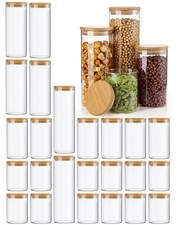 Glass Storage Jars with Wooden Lids, 4 Sizes Food Storage Containers Clear St...