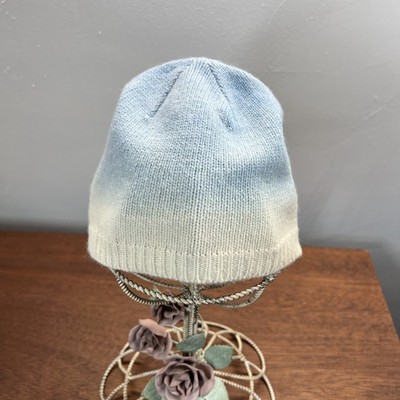 Vintage Lilu Lambswool Angora Beanie Ivory Blue Ombre OS USA Boho Winter Ski