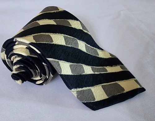 Saks Fifth Avenue Silk Necktie Black, Gray & Beige Abstract Men's Executive Tie