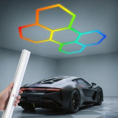 5 Hexagon LED Lighting Detailing Garage Workshop Retail Car Showroom RGB - Image 1 of 4