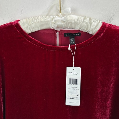 Eileen Fisher Velvet Dress Long Sleeve Silk Viscose Crewneck Party Red XL NWT - Picture 8 of 15