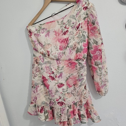 Express One Shoulder Skirted Romper Floral Print Women's Size Medium - Picture 4 of 12