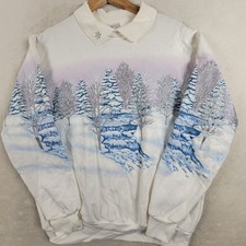 Vintage 90's All Over Winter Waterfalls &Trees Sweatshirt - Sz M Morning Sun USA