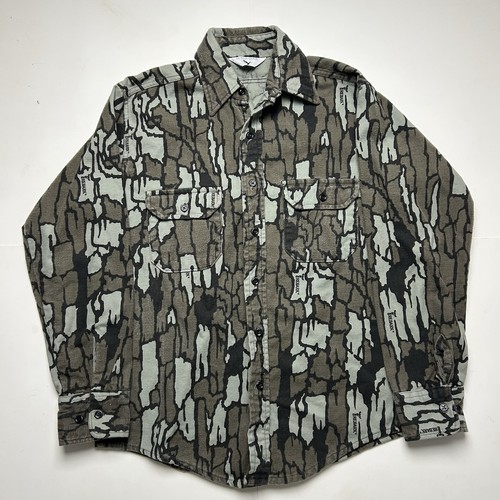 Vintage Rebark Camo Deerskin Flannel Shirt Button Up Made in USA Sz L - Picture 1 of 4