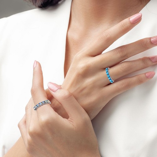 Shop LC Stainless Steel Natural Sleeping Beauty Turquoise Opal Stackable Ring... - Picture 5 of 8