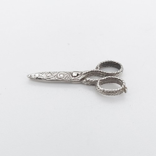 Vintage Silver Scissors Charm Miniature Ornate Seamstress Pendant 2.8 cm Rare - Picture 3 of 9