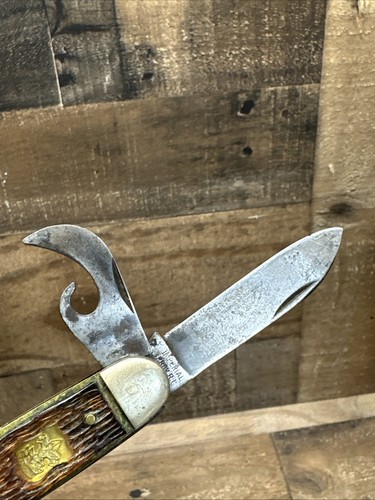 Vintage 1950's Imperial Boy Scout Knife 4 Blade 3.5" Closed Carved Original - Picture 5 of 12