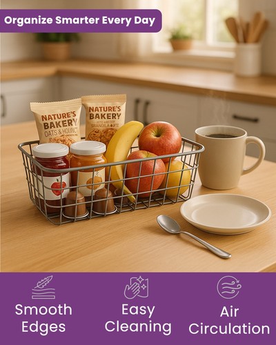 Metal Wire Studio Storage Basket Handy Basket Cupboard Organizer Home Kitchen - Picture 26 of 29