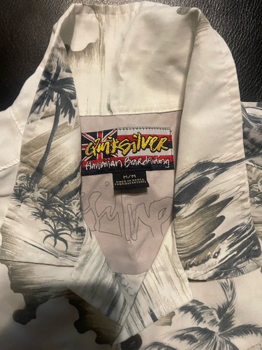 QUIKSILVER HAWAIIN BOARDING IVORY & GREEN BUTTON DOWN SHORT SLEEVE SIZE MEDIUM - Picture 7 of 7