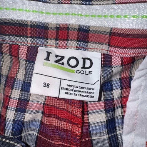 New NWT IZOD Golf Shorts Mens Straight Fit Red Blue Plaid Flat Front Size 38 - Picture 4 of 14
