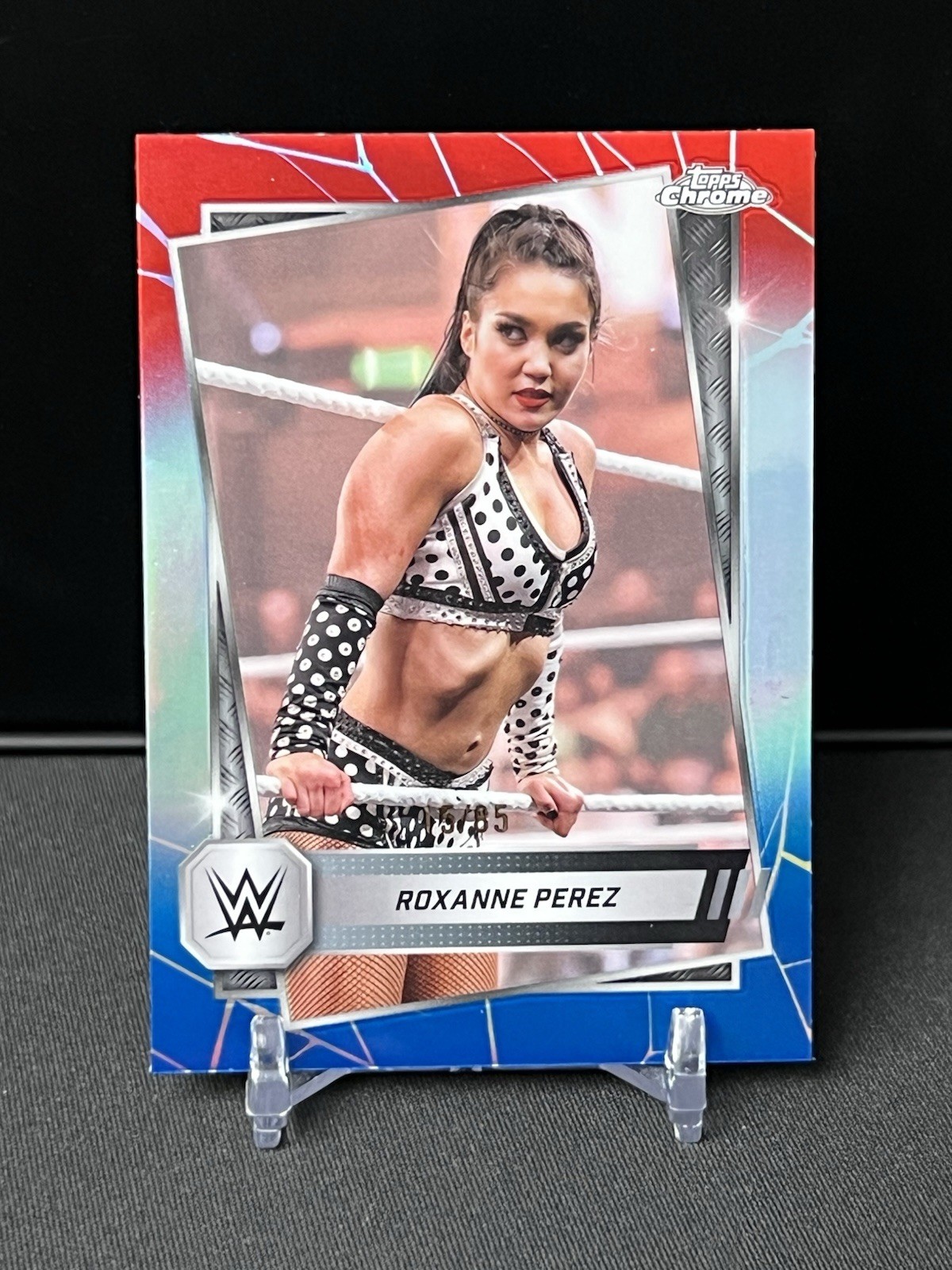 2025 Topps Chrome WWE Roxanne Perez Red White Blue Refractor #/85
