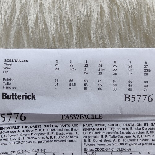 Butterick 5776 Sewing Pattern, Size: 2-5, Girls' Dress, Top, Shorts, Pants, Bag - Picture 4 of 4