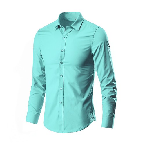 Mens Lapel Collar Long Sleeves Shirt Minimalist Slim Business Long Sleeve Shirt - Bild 14 von 23