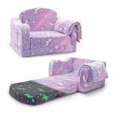 Comfy Toddler Couch and Chair for Kids with Blanket, 2-in-1 Soft Plush Purple